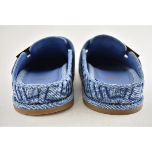 Fendi Feel Cotton Blue Denim FF Logo Gold Slip On Slide Clogs Mules Flats 40 - Picture 16 of 16